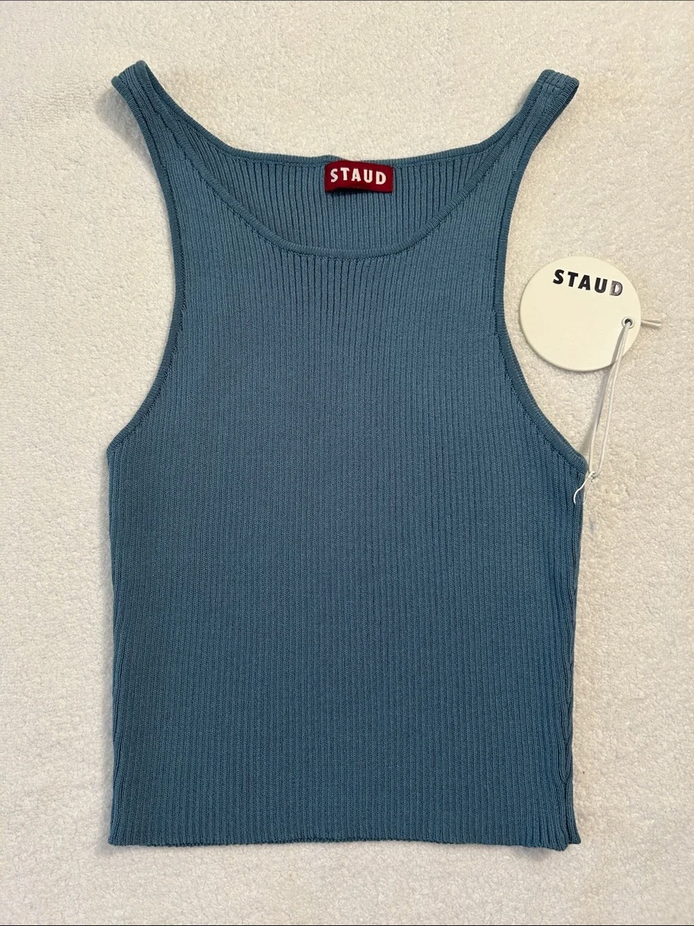STAUD Small Top Ibisco Tank Cropped in Slate Blue sleeveless ribbed crop NWT